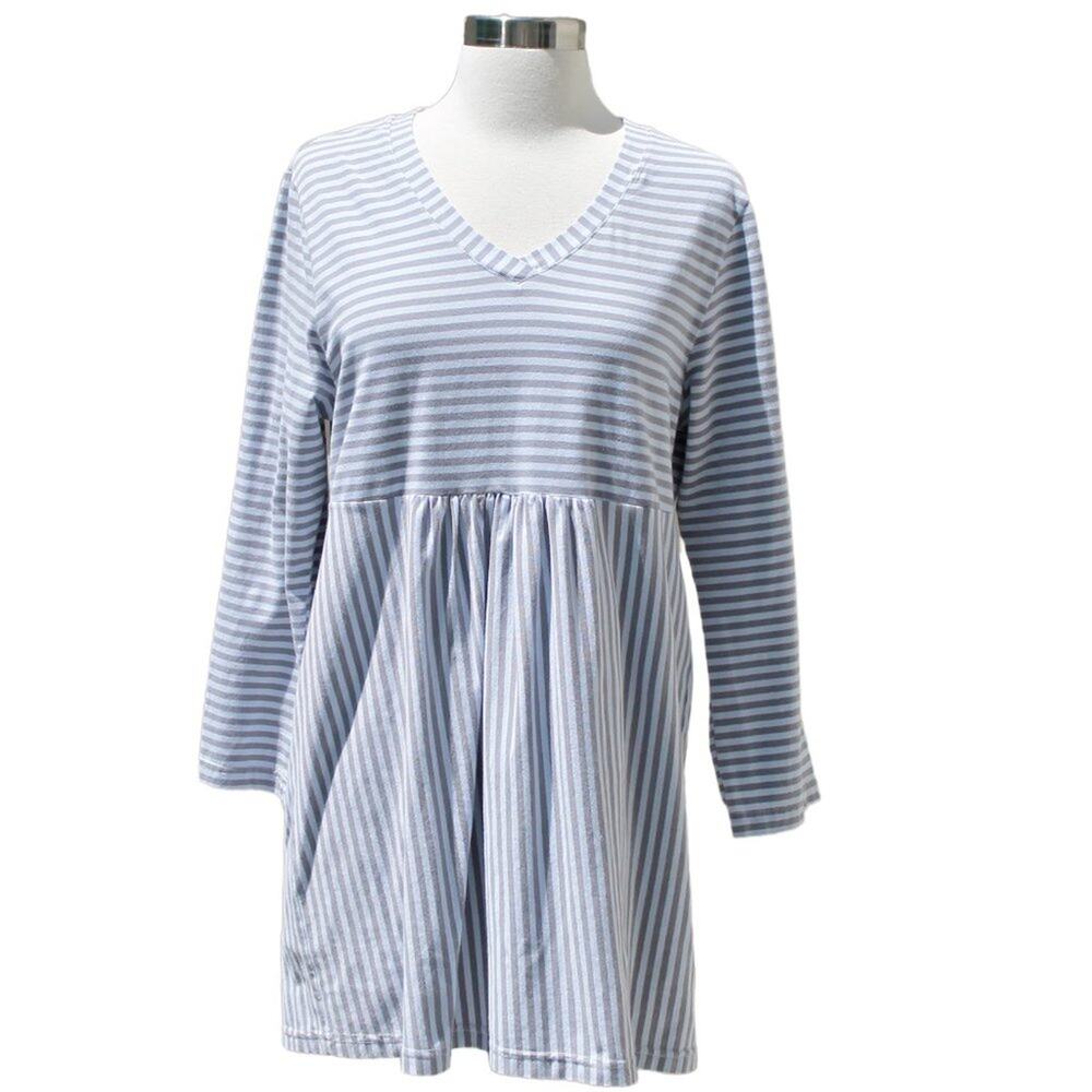 Iridium Women's Tunic Mini Dress Cotton Blend Jersey Gray Striped Print Size S